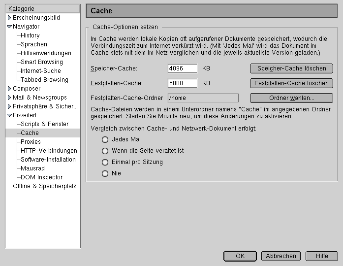 Netscape: Einstellungen